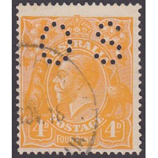 Australian    King George V    4d Orange   Single Crown WMK  Perf O.S. Plate Variety 1R5..